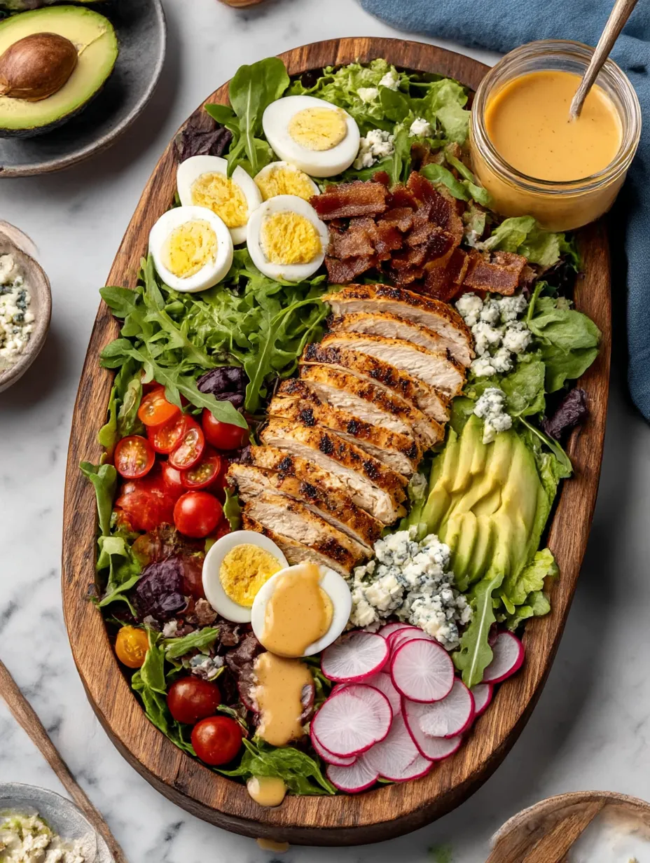 A grilled chicken cobb salad with honey dijon.