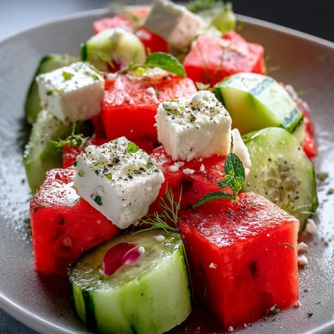 Watermelon + Cucumber + Feta Salad