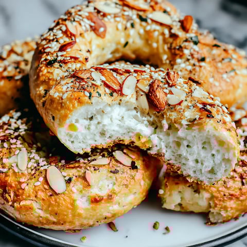 A bagel with almond flour and sesame seeds.